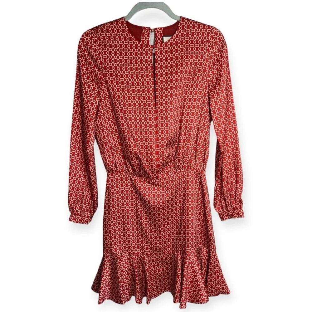 Alexis red and white silk sateen long sleeve mini dress size XS - Picture 6 of 10